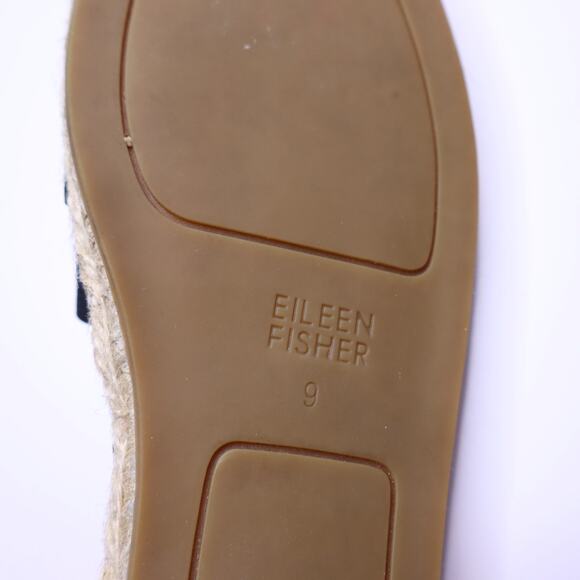 EILEEN FISHER Lady Tumbled Nubuck Espadrille Flats Black Open Sides Women's 9 - Picture 9 of 9